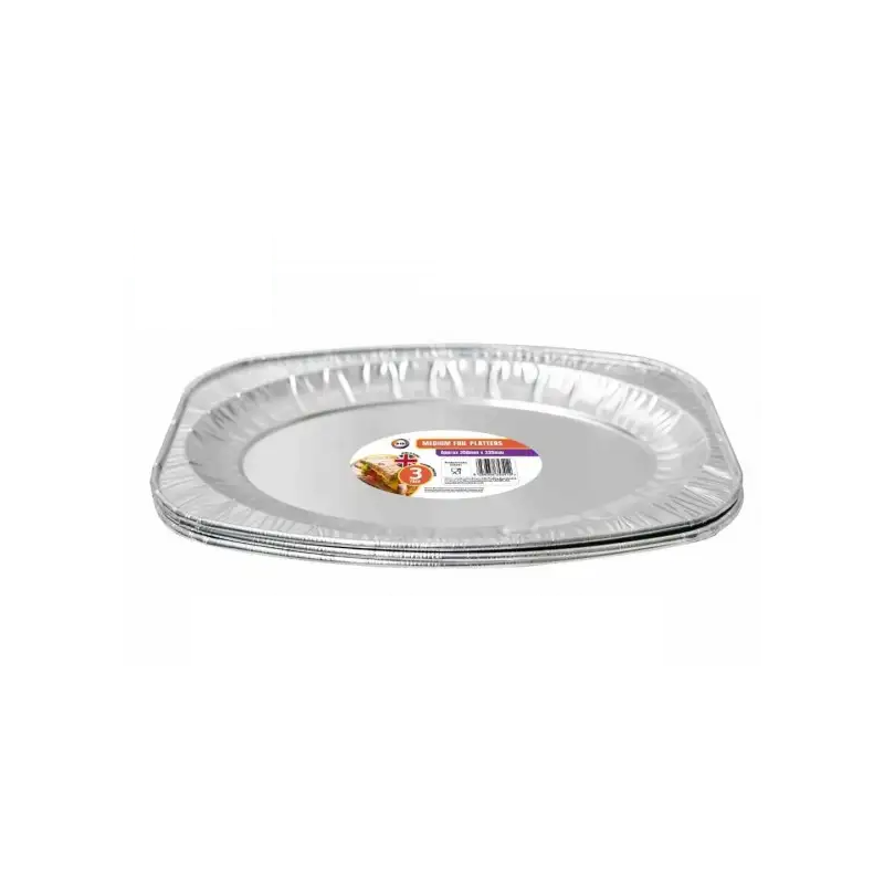 DID Medium Disposable Aluminum Foil Platters Silver Pack of 3 FS5341 | Freezer and Oven Safe | Ideal for Catering and Events