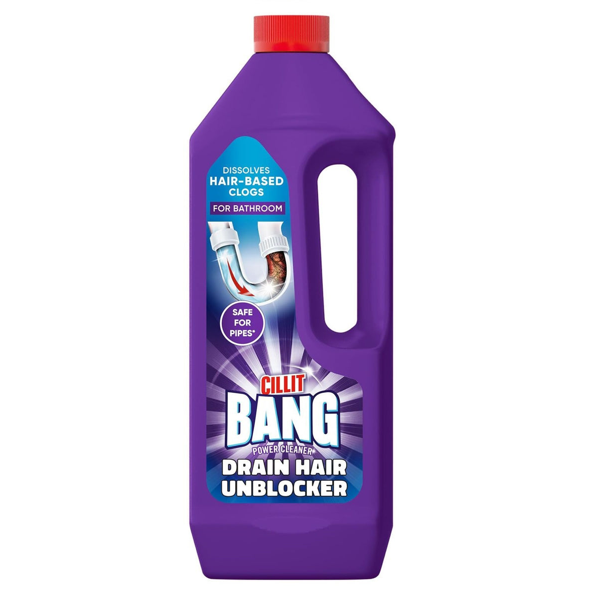 Cillit Bang Drain Hair Unblocker Powerful Bathroom Drain Cleaner Multicoloured 1Ltr 3287624 | Dissolves Hair-Based Clogs and Soap Scum | Safe for Pipes