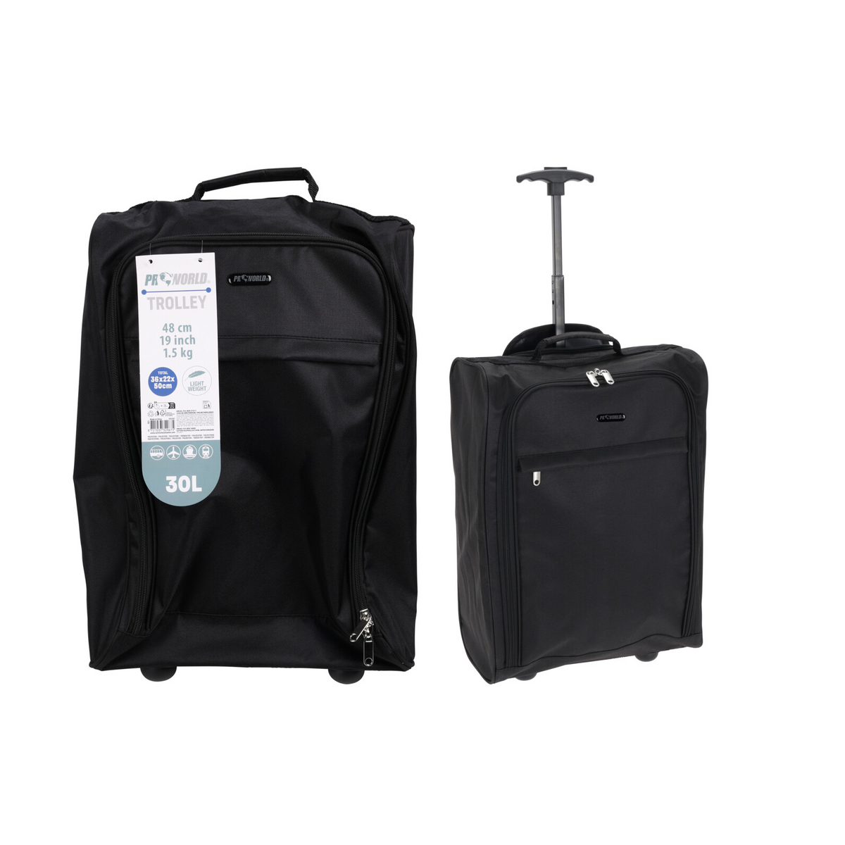 Pro World Lightweight Trolley Bag Black 36cm x 22cm x 50cm 30Ltr 193397