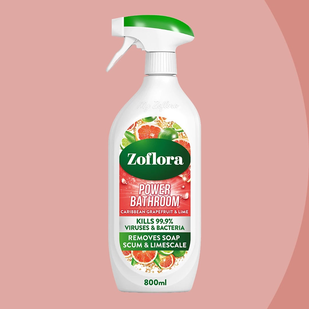Zoflora Caribbean Grapefruit and Lime Power Bathroom Cleaner Spray White 800ml L177305 | Removes Soap Scum and Limescale | Kills 99.9 Percent of Bacteria and Viruses