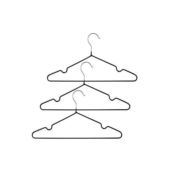 Storage Solutions Metal Wire Clothes Hangers with Notches Black Pack of 3 959560 | For Coats-Shirts and Dresses | Durable and Space-Saving Design