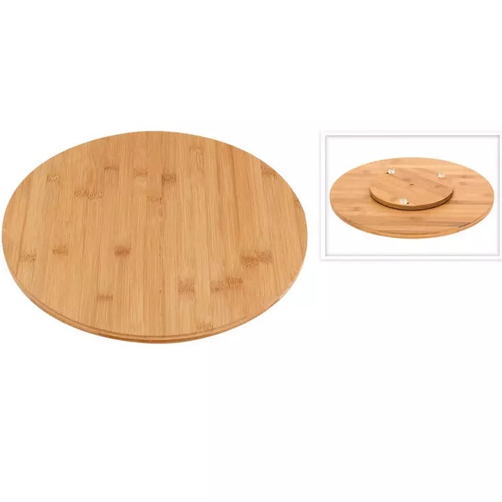 Excellent Houseware Eco-Friendly Round Bamboo Rotating Wooden Charcuterie Board Brown 35cm 157293