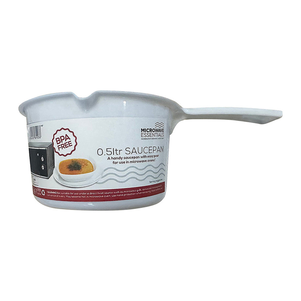 MTK Housewares Microwave Essentials Saucepan with Easy Pour Spout White 0.5Ltr 107 | BPA-Free Plastic | Microwave Safe | Ideal for Heating Soup-Sauces and Liquids