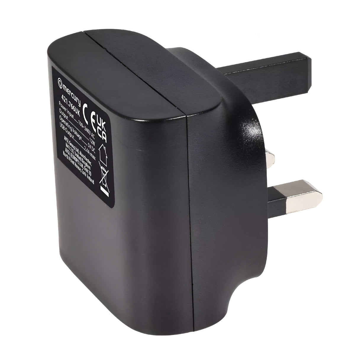 Mercury Dual USB Mains Charger Black 2.4A 421.766UK | Ideal for All your USB Devices | 2 x USB | 2400mA Max. USB Output