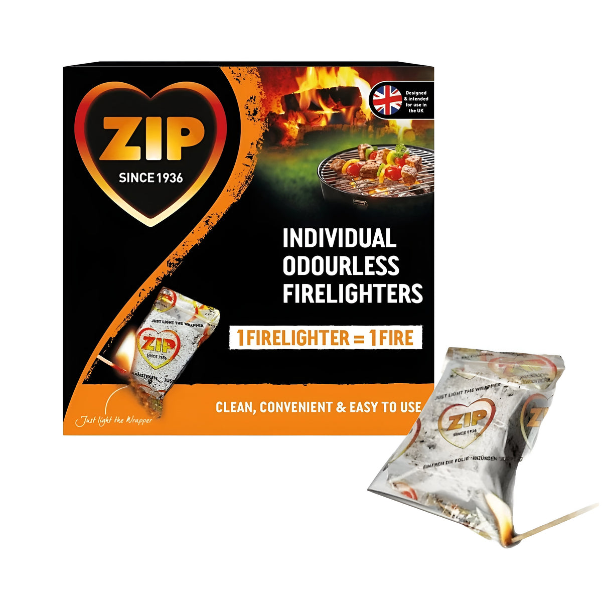 ZIP Individual Odourless Firelighters Pack of 18 | 1 Firelighter = 1 Fire | Clean - Convenient and Easy to Use