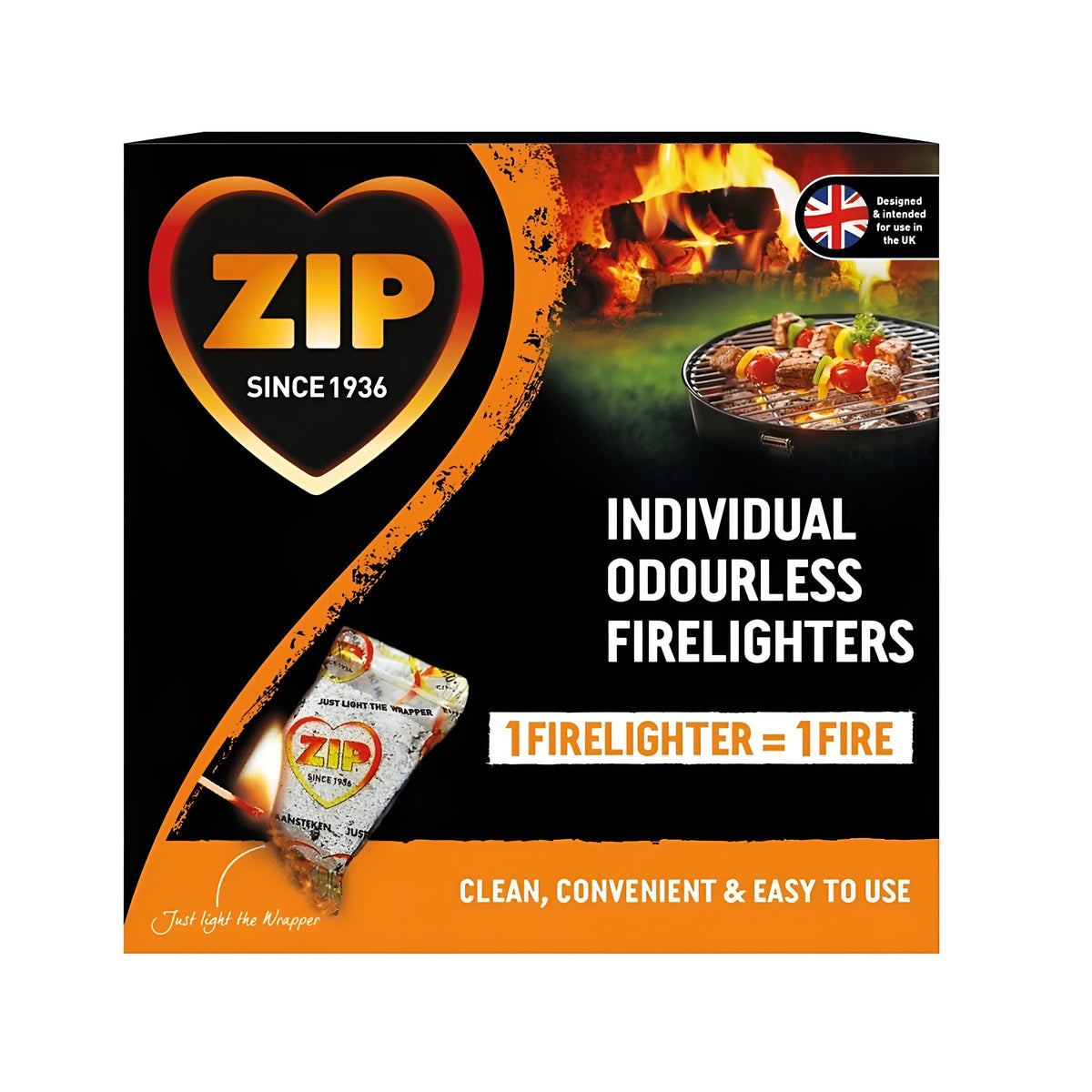 ZIP Individual Odourless Firelighters Pack of 18 | 1 Firelighter = 1 Fire | Clean - Convenient and Easy to Use