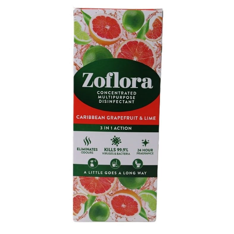 Zoflora Caribbean Grapefruit and Lime Concentrated Multipurpose Disinfectant 500ml 93557512401 | 3 in 1 Action | Eliminates Odours | Kills 99.9 Percent Viruses and Bacteria | 24 Hour Fragrance