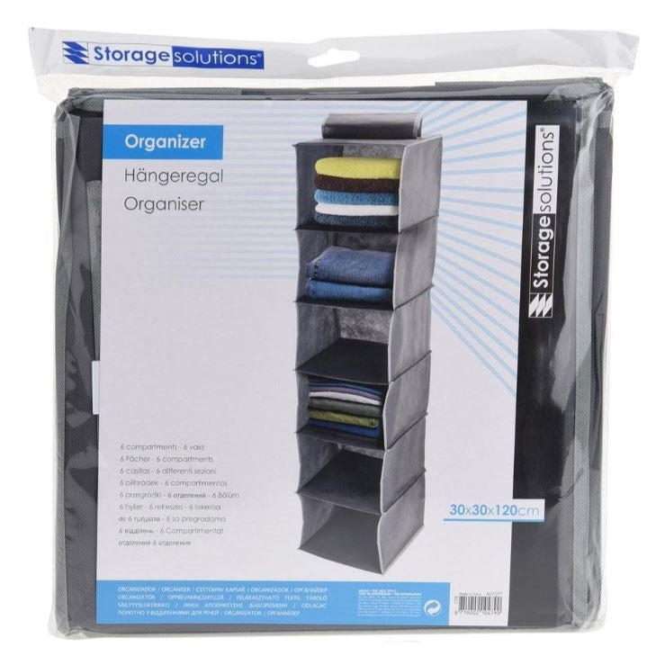 Storage Solutions 6 Shelves Hanging Organizer Grey 30cm x 30cm x 120cm 155665