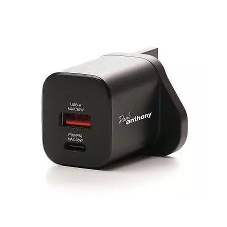 Paul Anthony Pro Series GaN Fast Charger Black H9801BK | Fast Charge Power Delivery PD30W PPS | 30W USB-C Plus USB-A