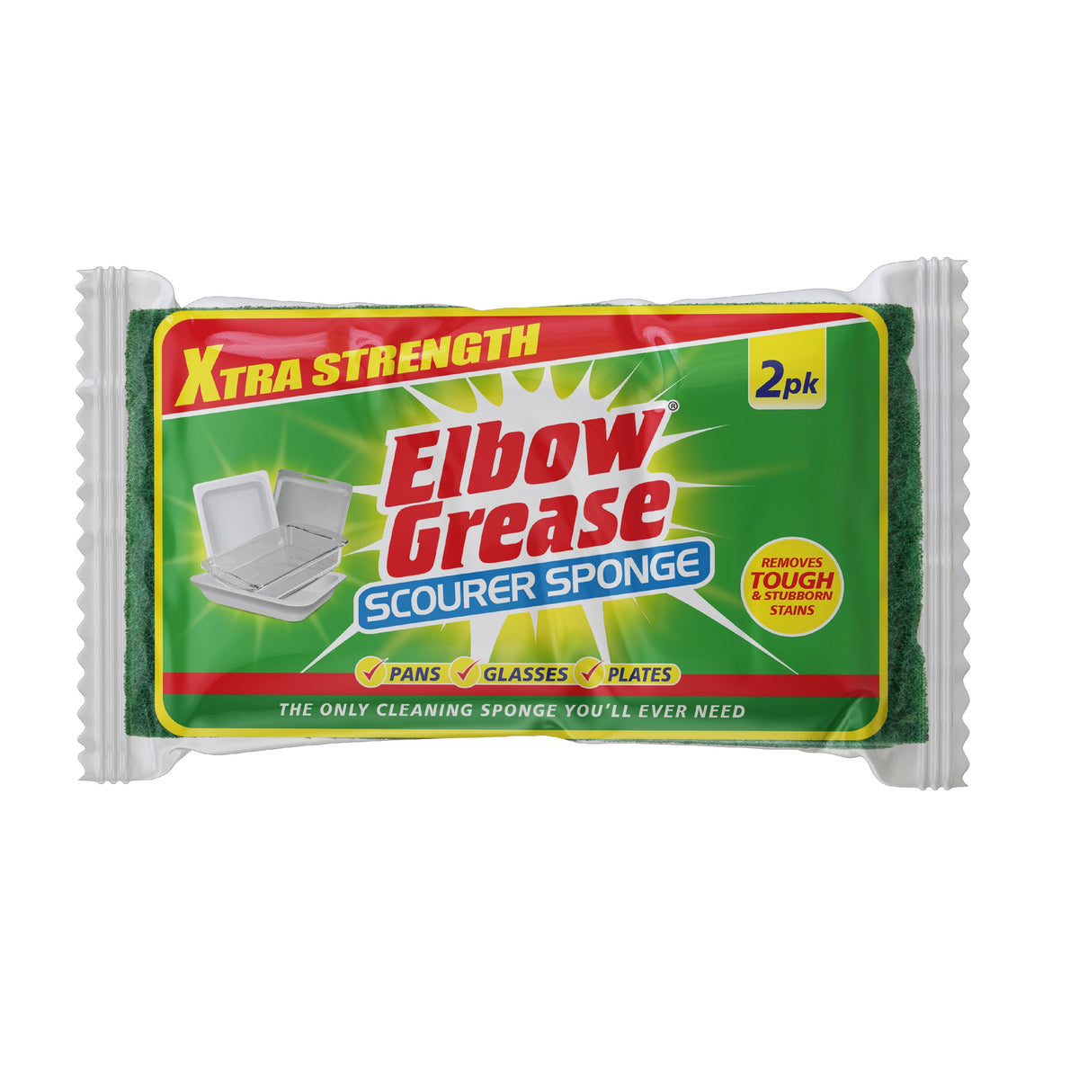 151 Elbow Grease Super Strong Scourer Sponge Dark Green Pack of 2 EG192 | Xtra Strength | Removes Tough and Stubborn Stains | Pans - Glasses - Plates