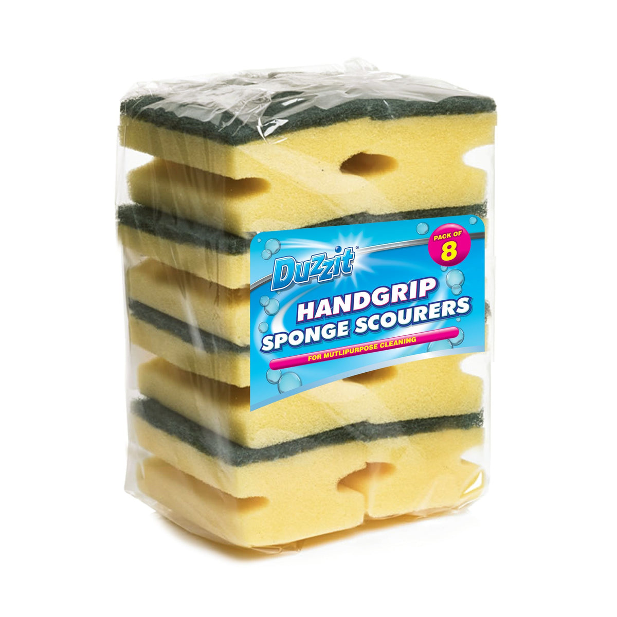 151 Duzzit HandGrip Sponge Scourers Green and Yellow Pack of 8 DZT052A | For Multipurpose Cleaning