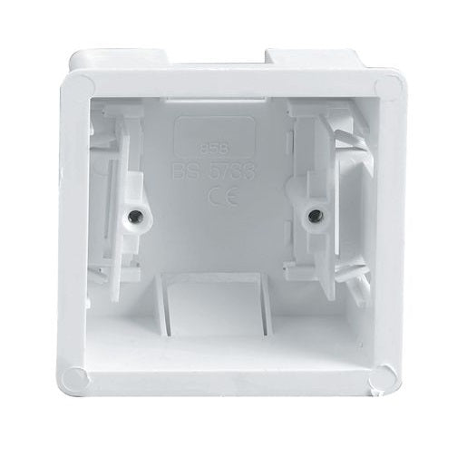 Eagle Single Gang Clip-In Dry Lining Socket Box White 85mm x 85mm x 35mm E341DC | Partition Wall Mounting | BS5733 Standard | Weight - 0.035Kg