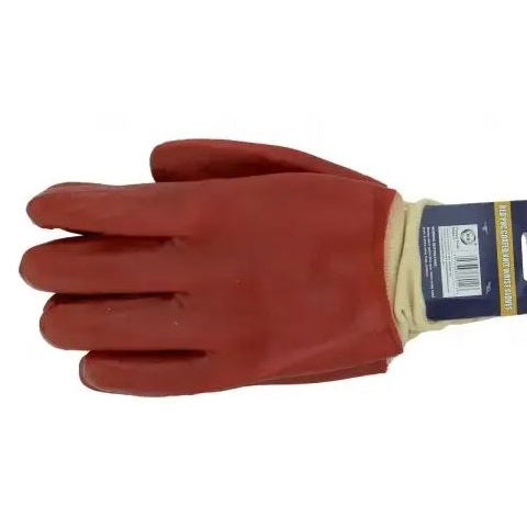 DID Heavy-Duty PVC Coated Work Gloves with Knit Wrist Red HW6011 | Protection for Hazardous Materials | DIY Use and Waterproof Safety Gloves | For Tasks Require Extra Protection