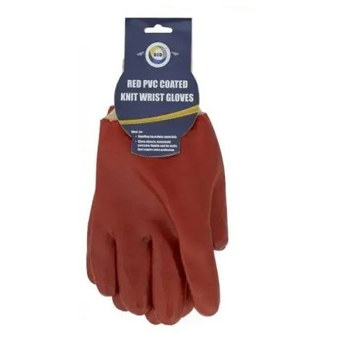 DID Heavy-Duty PVC Coated Work Gloves with Knit Wrist Red HW6011 | Protection for Hazardous Materials | DIY Use and Waterproof Safety Gloves | For Tasks Require Extra Protection