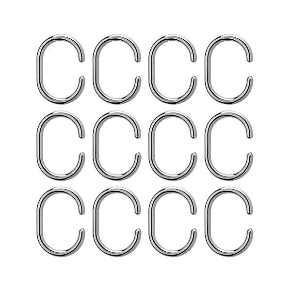 Croydex C-Shaped Rust-Resistant Shower Curtain Rings Chrome Pack of 12 AK142141 | Hooks for Easy Glide | Use with Shower Curtain Rod Up to 29mm in Diameter