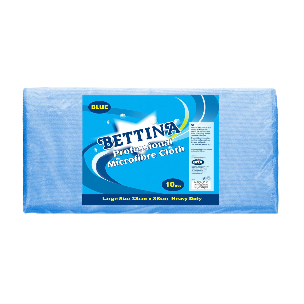 Bettina Multi-Purpose Large Professional Microfibre Ultra-Absorbent Cloths Blue 38cm x 38cm Pack of 10 B485 | For Home-Car and Kitchen | More Scrubbing Power | Traps Dirt and Moisture | Can be Used Wet or Dry