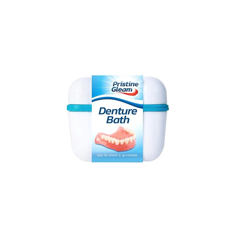 OTL Pristine Gleam Denture Bath White and Blue 911776 | With Handy Rinsing Tray | Also for Braces and Gumshields