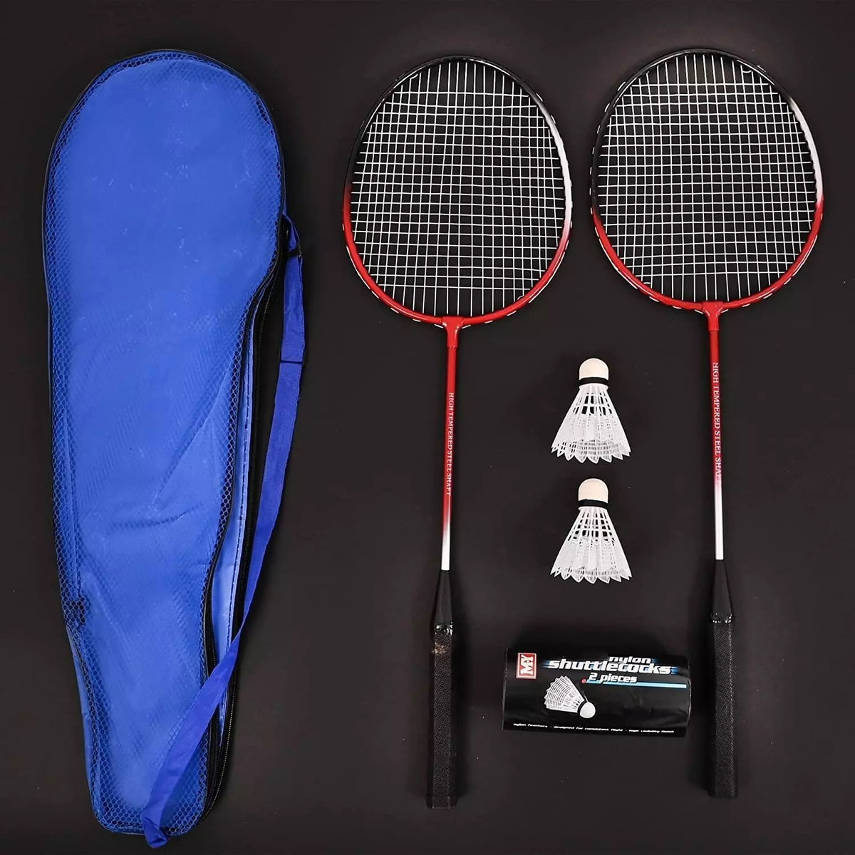 Kandy Toys 2 Players Pro Badminton Set Multicoloured TY1401 | 2 Badminton Rackets | 2 Shuttlecocks | High Tempered Steel Shaft