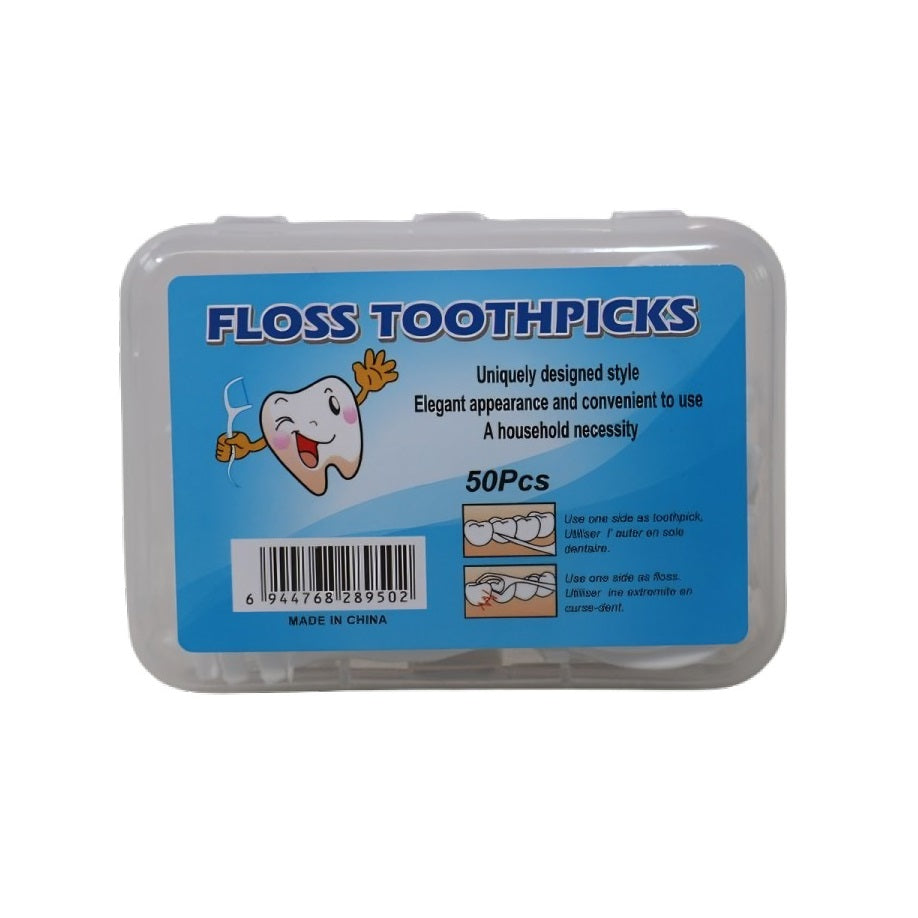 Dental Floss Toothpicks White Pack of 50 | Use One Side as Toothpick | Use One Side as Floss
