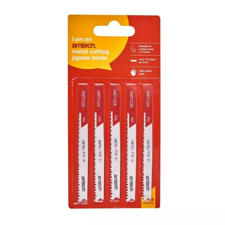 Amtech Metal Cutting Jigsaw Blade Red and Silver AMT123X | Suitable for Cutting Metal 1.5mm-10mm | 10-21 TPI | High Speed Steel