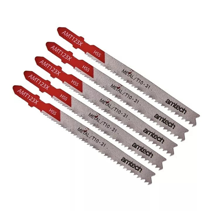 Amtech Metal Cutting Jigsaw Blade Red and Silver AMT123X | Suitable for Cutting Metal 1.5mm-10mm | 10-21 TPI | High Speed Steel