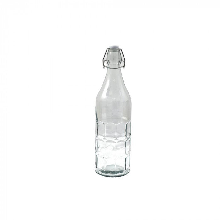 SiL Glass Swing Top Bottle with Airtight Flip-Top Lid Clear 8.6cm x 32cm 1Ltr 545g KG3558 | Textured Honeycomb Design | Reusable Beverage Bottle | For Water-Juice and Homemade Drinks