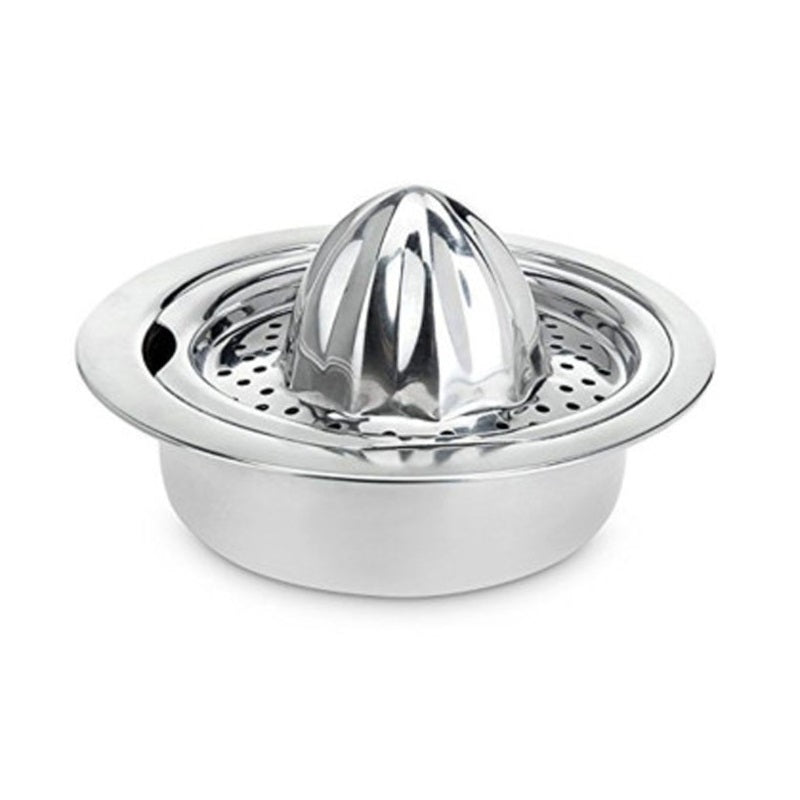 Excellent Houseware Round Stainless Steel Citrus Press with Built-In Strainer Chrome 16CM 196121 | Manual Juicer for Lemons-Oranges and Limes