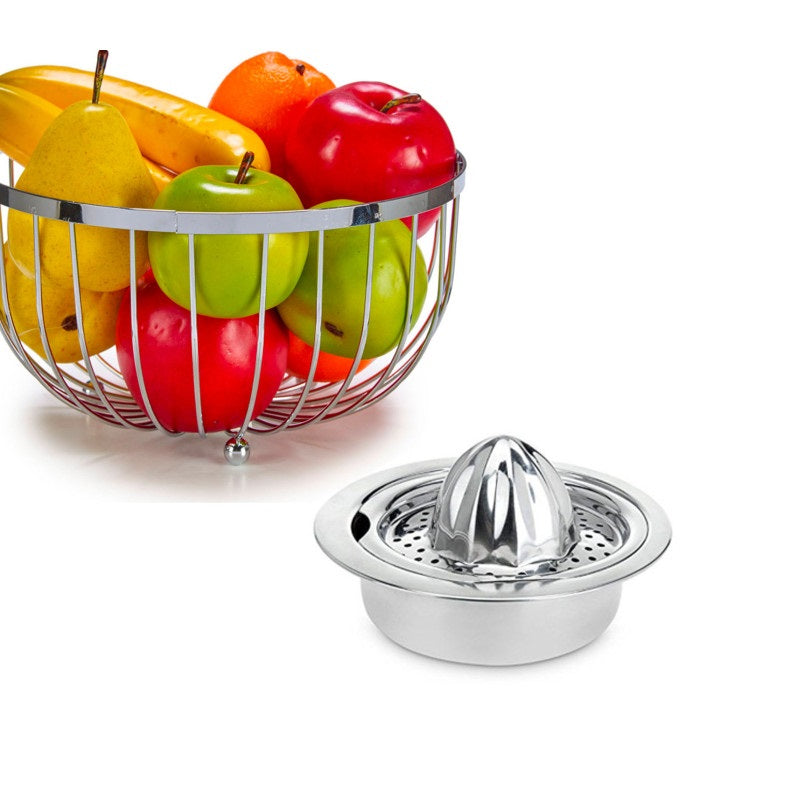 Excellent Houseware Round Stainless Steel Citrus Press with Built-In Strainer Chrome 16CM 196121 | Manual Juicer for Lemons-Oranges and Limes
