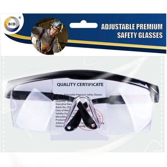 DID Adjustable Impact-Resistant Premium Safety Glasses with Black Frame Clear HW6019 | Eye Protection for Work-DIY and Labour Use | ANSI Z87.1 Approved