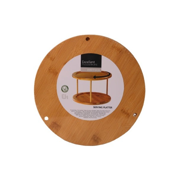 Excellent Houseware 2-Tier Round Bamboo Rotating Serving Platter Brown 25cm x 17.5cm 906015 | For Snacks-Appetizers and Desserts