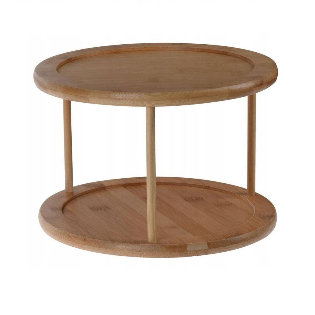 Excellent Houseware 2-Tier Round Bamboo Rotating Serving Platter Brown 25cm x 17.5cm 906015 | For Snacks-Appetizers and Desserts