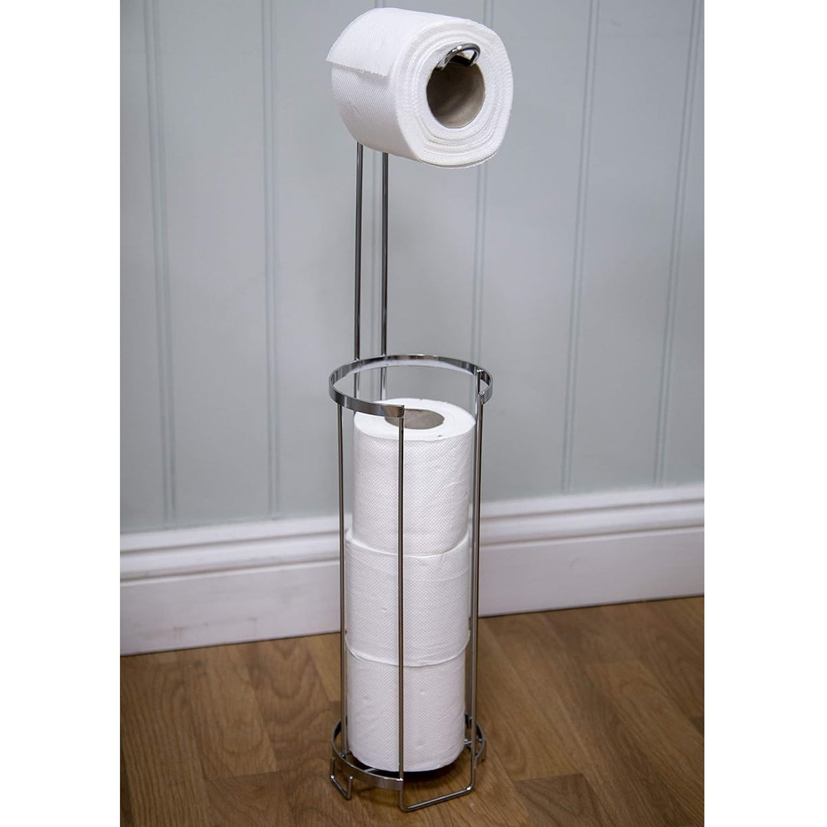 Croydex Toilet Roll Caddy for 3 Spare Rolls Chrome QM263941 | Rust-Free Finish | Freestanding Design | Modern Bathroom Storage Organizer