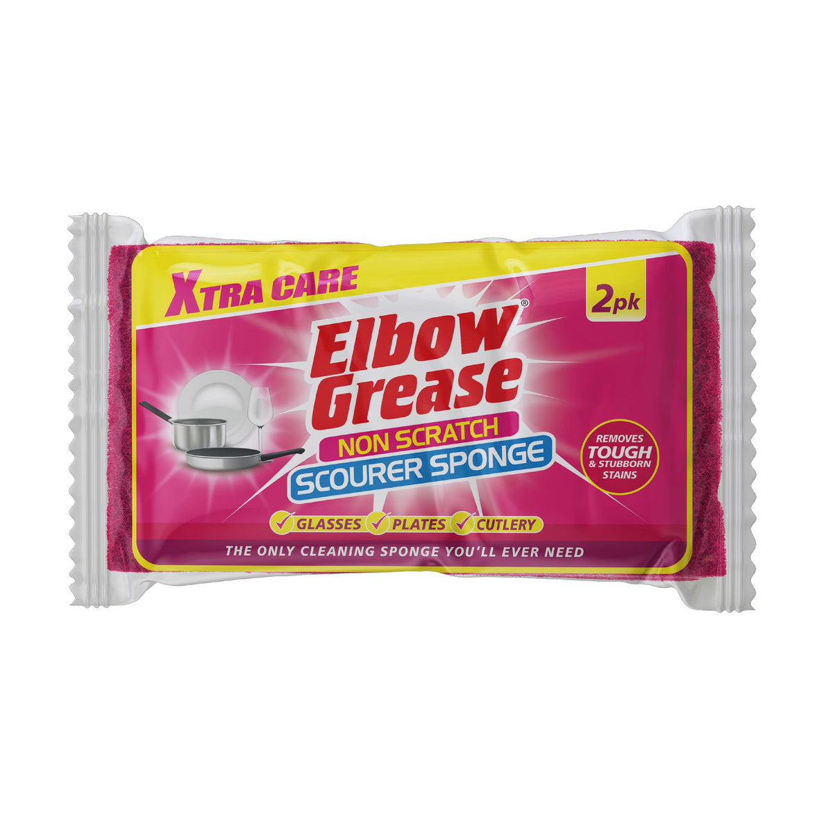 151 Elbow Grease Non Scratch Scourer Sponge Pink Pack of 2 EG191 | Removes Tough and Stubborn Stains | Glasses - Plates - Cutlery