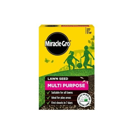 Miracle-Gro Multi Purpose Lawn Seed 500g CC10717 | Suitable for all Lawns | Ideal for Play Areas | First Shoots in 7 Days | Covers Upto 17Mtr Square