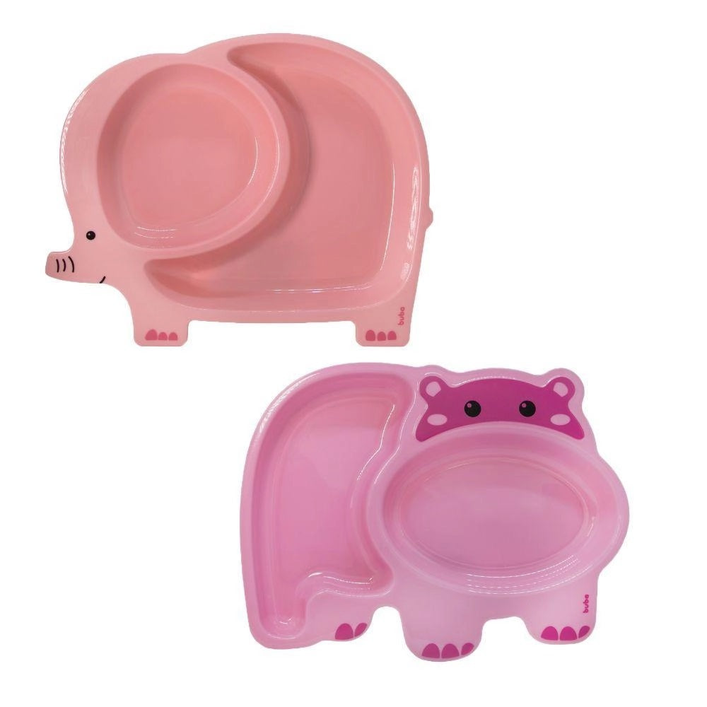 Kids Animal-Shaped Divided Toddler Food Plates Assorted Colours Pack of 1 158711 | BPA-Free | Hippo-Elephant and Giraffe Sectioned Plates
