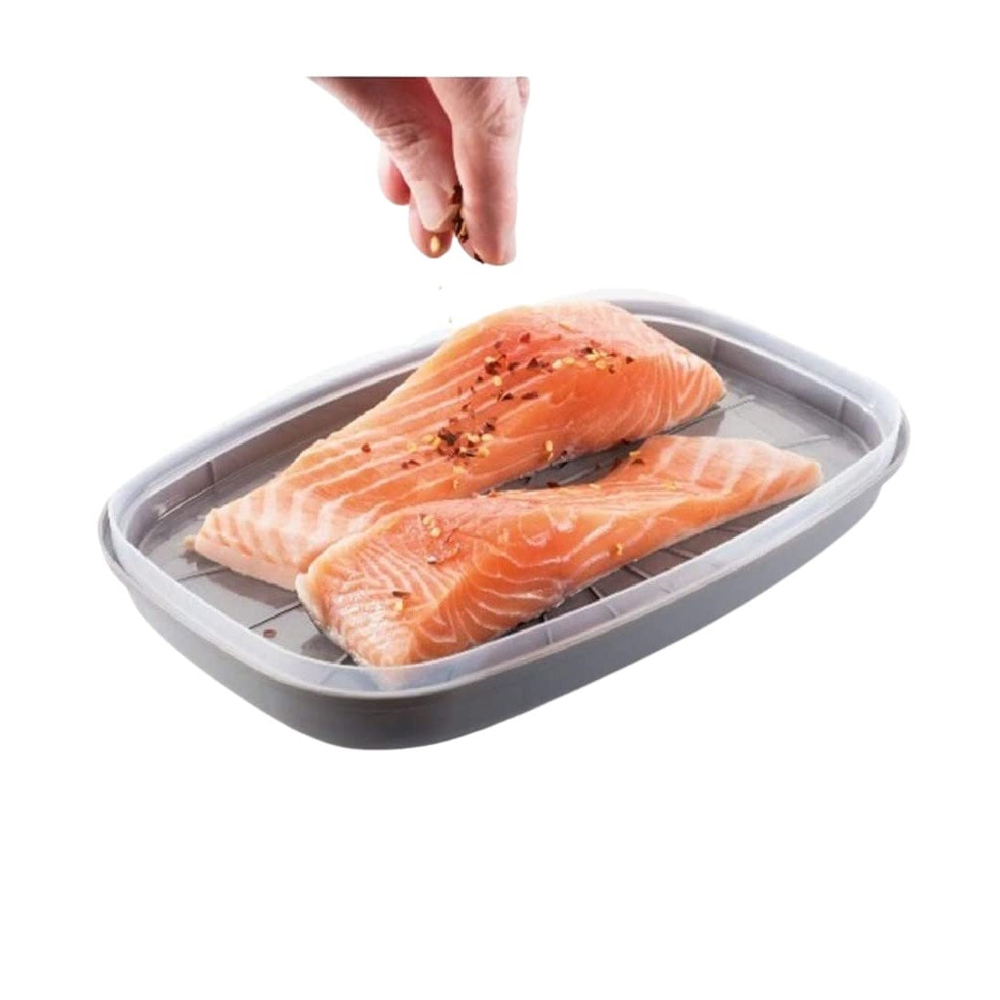 MTK Housewares Microwave Essentials Fish Steamer and Poacher Clear and Grey 113 | BPA-Free Plastic | Steaming Container for Fish and Vegetables | Quick and Healthy Microwave Cooking | Dishwasher Safe