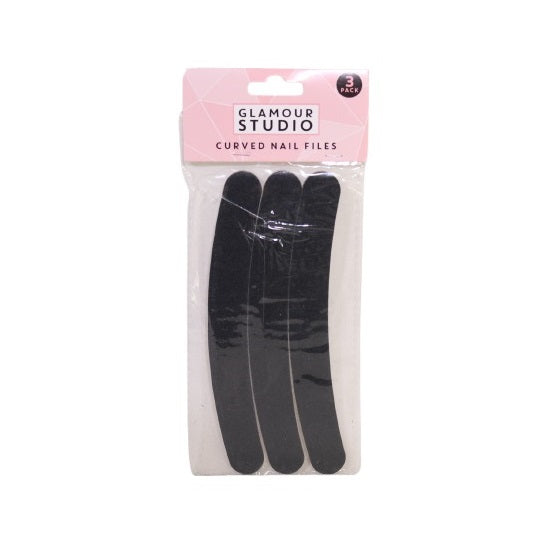 Glamour Studio Double-Sided Curved Nail Files Black Pack of 3 724045 | Professional Manicure Tool for Natural and Acrylic Nails