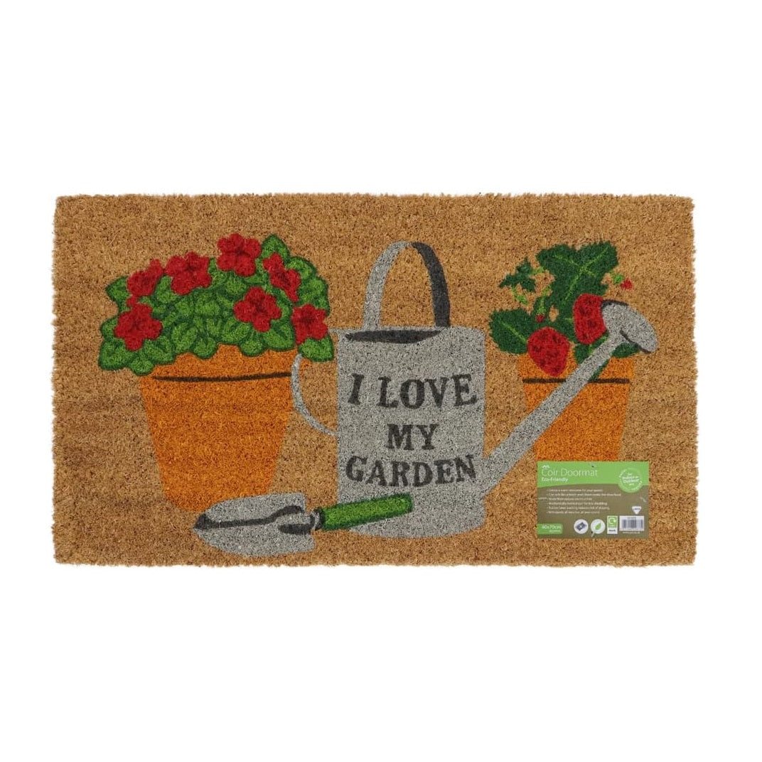 JVL Eco-Friendly Natural Coconut Fibre I Love My Garden Design Coir Doormat Multicoloured 40cm x 70cm 02-875 | Slip-Resistant Latex Backing | Durable Indoor and Outdoor Entrance Mat | Withstands All Weather | Mechanically Twisted Coir for Less Shedding | For Doorways-Patios and Greenhouses