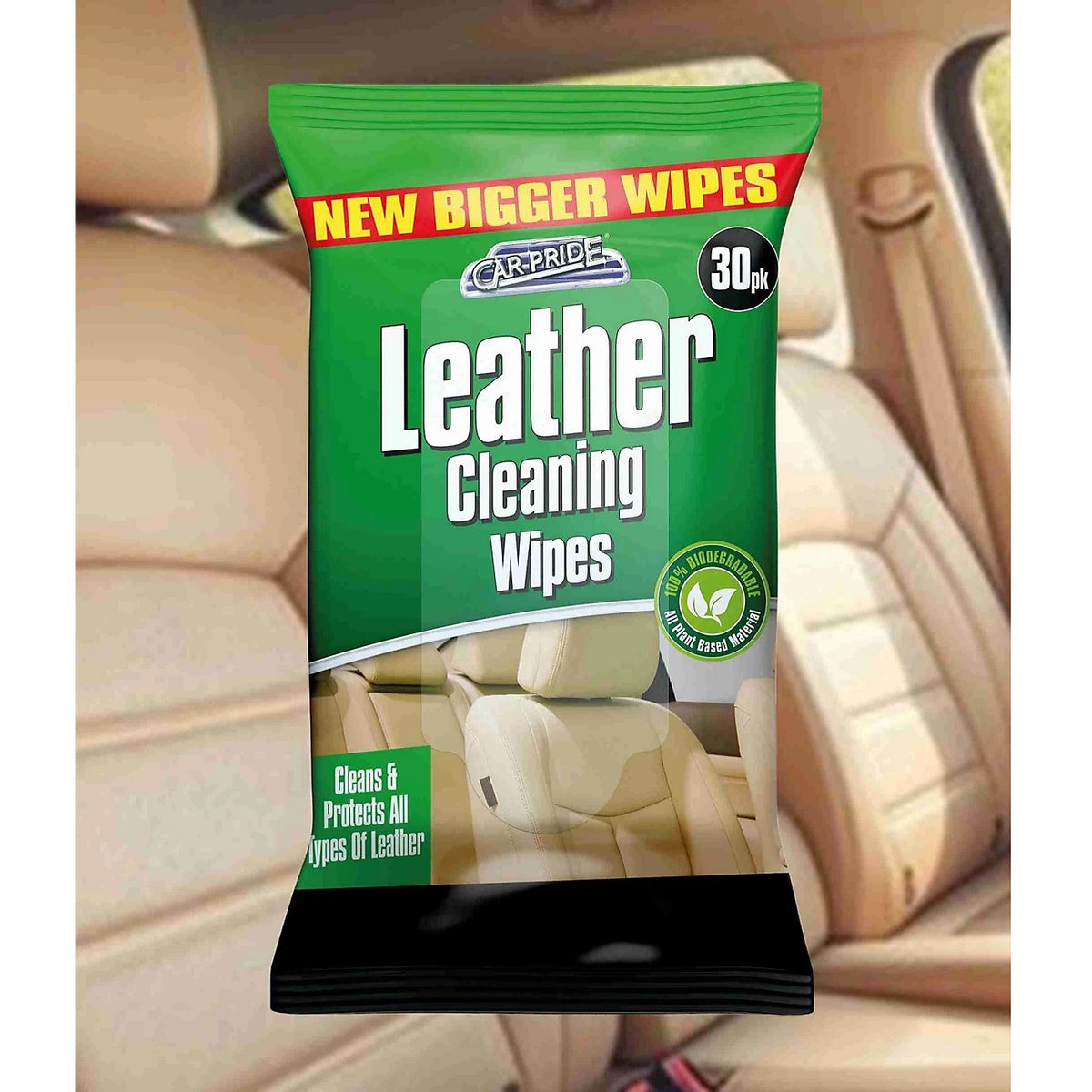 151 Carpride Leather Cleaning Biodegradable Wipes White Pack of 30 CP1190 | Cleans and Protects All types of Leather | Plant Based Material | 100% Biodegradable | New Bigger Wipes