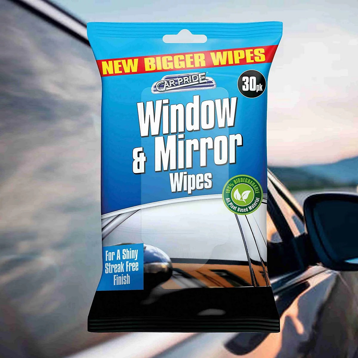 151 Carpride Window and Mirror Biodegradable Wipes White Pack of 30 CP1191 | For a Shiny Streak Free Finish | Plant Based Material | 100% Biodegradable | New Bigger Wipes