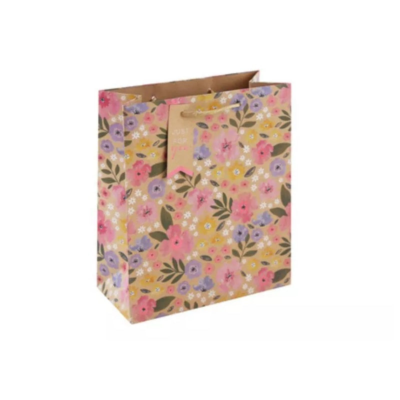 Eurowrap Kraft Floral Bag with Paper Handle Multicoloured Medium 21.5cm x 10.2cm x 25.3cm Pack of 6 33541-3C