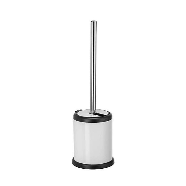 Croydex Freestanding Stainless Steel Toilet Brush and Holder with Auto Closing Lid Chrome 385mm x 144mm x 114mm AJ900041 | Hygienic and Stylish Bathroom Accessory | Canister Opens with One Sweep