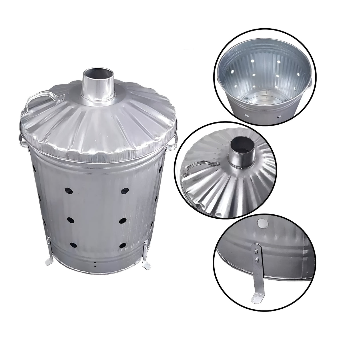 Incinerator Tapered Galvanised Bin Silver 18-Inch