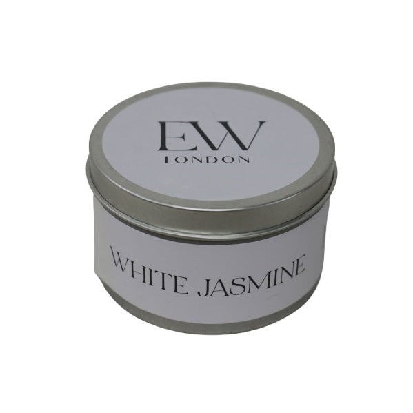 SiL EW London White Jasmine Scented Candle in Tin White 8cm x 8cm x 5cm FR1666 | Aromatic Wax Candle for Relaxation and Home Decor
