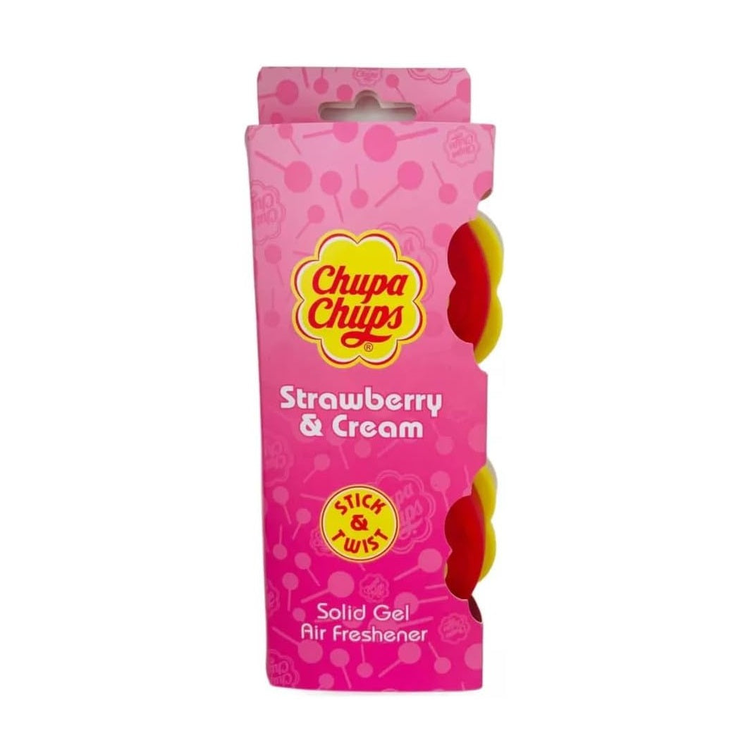 Chupa Chups Strawberry and Cream Solid Gel Air Freshener Red and Yellow Pack of 2 45711 | Stick and Twist | Long-Lasting Sweet Fragrance | Ideal for Home-Office and Car Odor Elimination