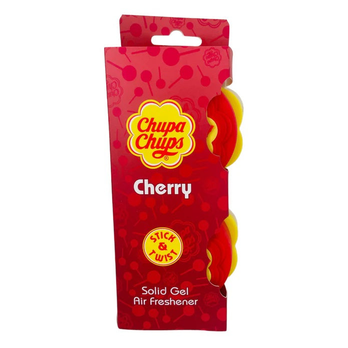 Chupa Chups Cherry Solid Gel Air Freshener Red and Yellow Pack of 2 45711 | Stick and Twist | Long-Lasting Sweet Fragrance | Ideal for Home-Office and Car Odor Elimination