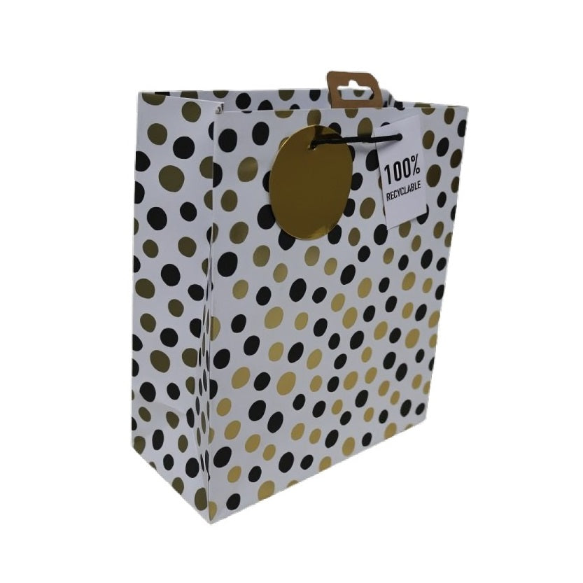 Eurowrap Mono Dots Gift Bag White Medium 21.5cm x 10.2cm x 25.3cm Pack of 6 35471-3C