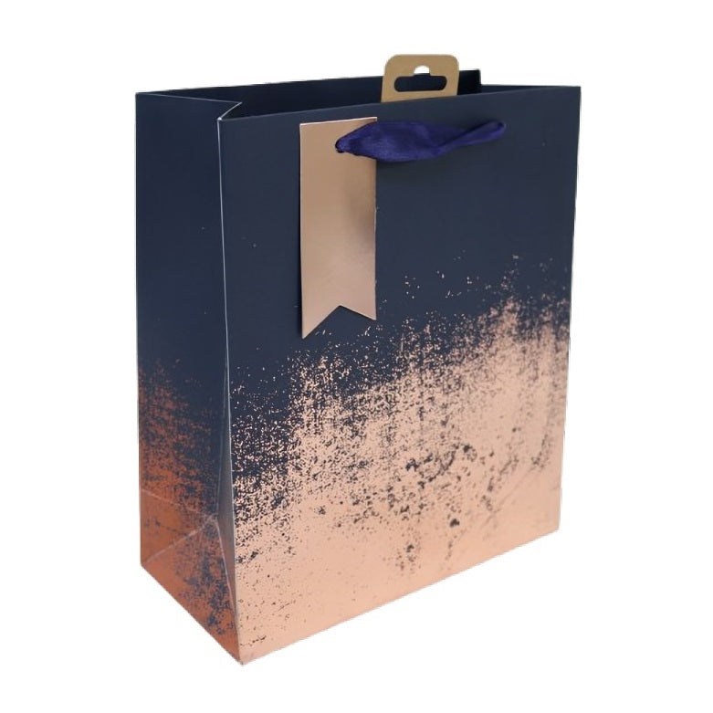 Eurowrap Distressed Gift Bag Navy and Copper Medium 21.5cm x 10.2cm x 25.3cm Pack of 6 35380-3C