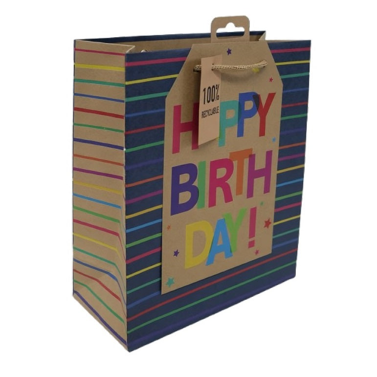 Eurowrap XL Bday Tag Gift Bag Multicoloured Medium 215mm x 253mm x 102mm Pack of 6 35480-3C