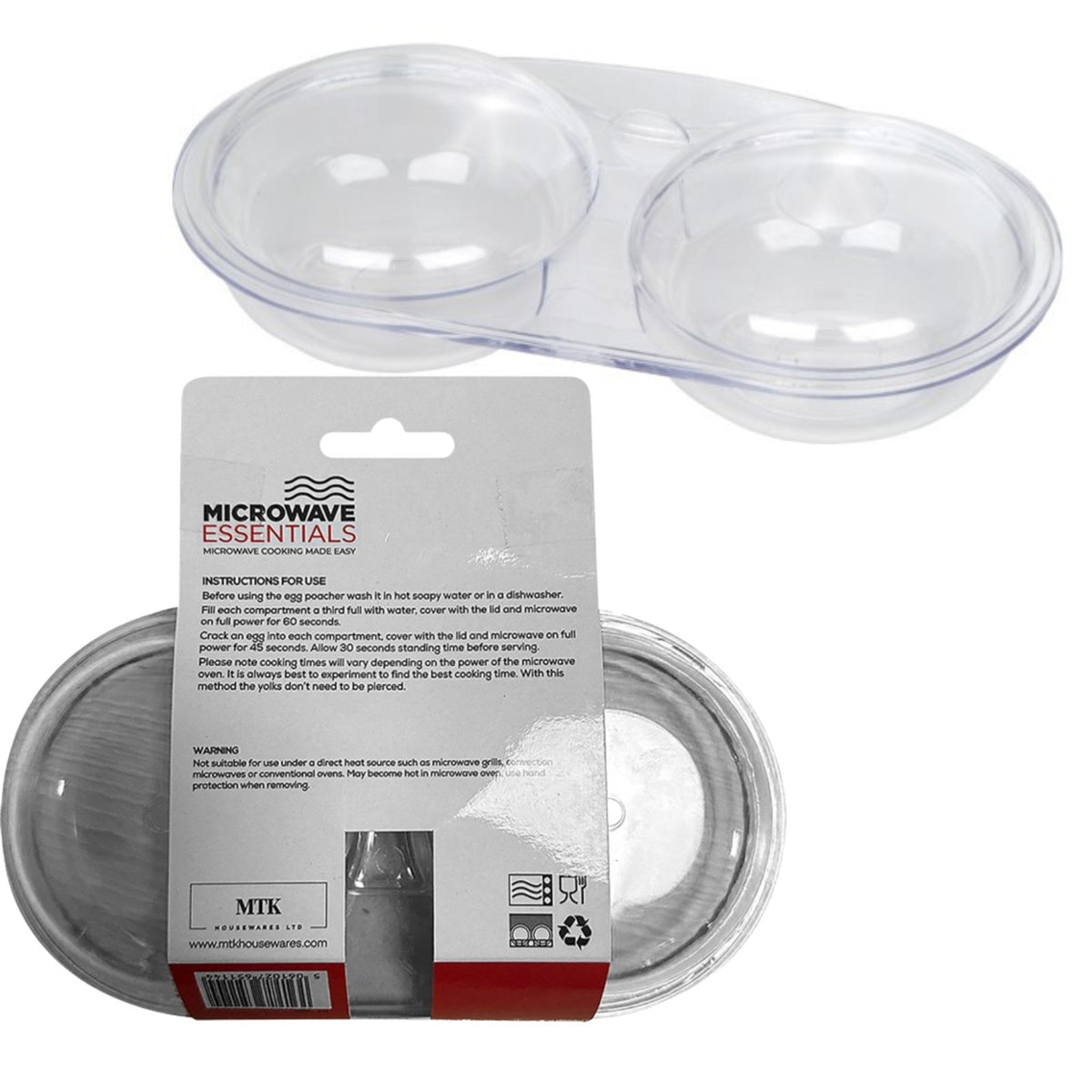 MTK Housewares Microwave Essentials 2-Cup Egg Poacher Clear 114 | BPA-Free | Quick and Easy Poached Eggs in the Microwave | For Breakfast and Brunch
